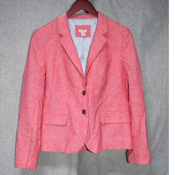 J.Crew Linen Cotton Blazer Coral Pink Size 12 - Picture 1 of 4
